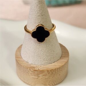 Adjustable Black onyx clover ring